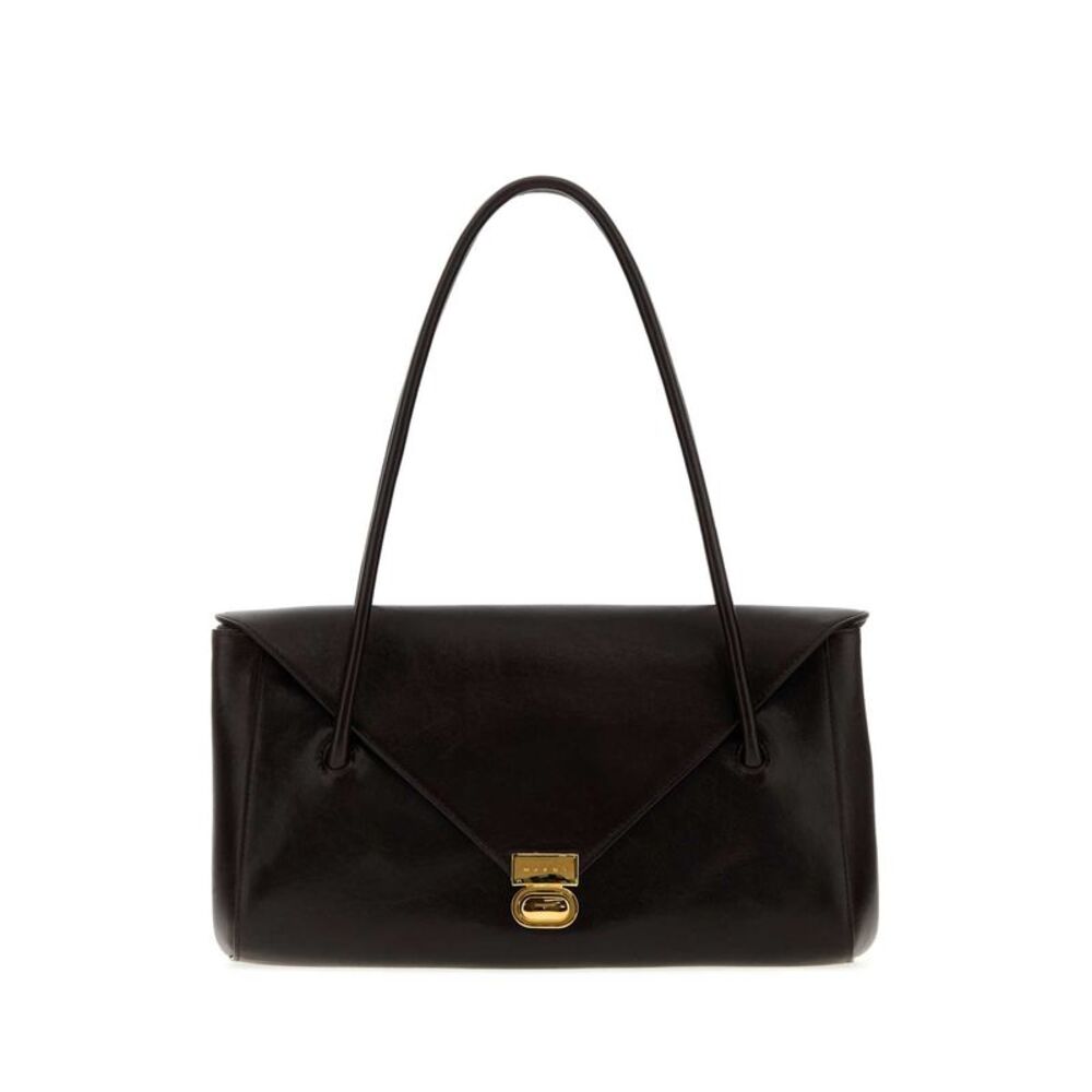 Marni Women Dark Brown Leather E/W Shoulder Bag - Picture 1 of 2